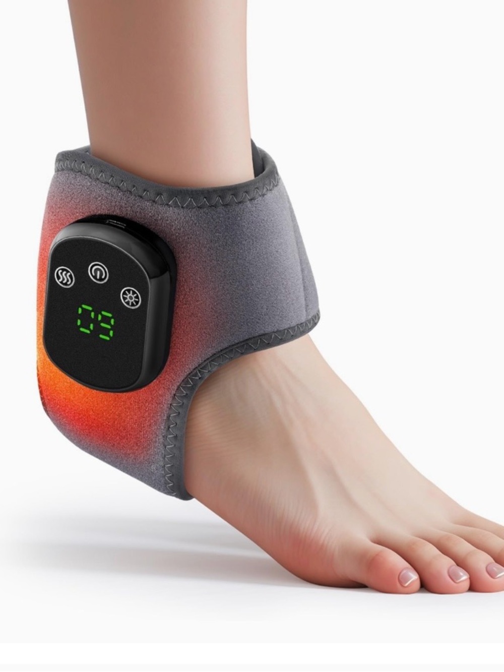 NEW! TWO Electric Ankle Wraps for Vibrating Heat Therapy - Gray - Right and Left